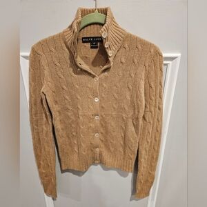 Ralph Lauren Women's Tan/ Camel Cashmere Cable Knit Cardigan Size XS